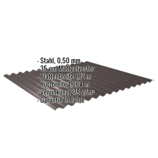 Wellblech 18/1064 | Dach | Stahl 0,50 mm | 35 µm Mattpolyester | 32 - Dunkelbraun #2