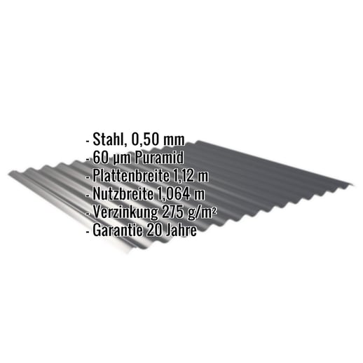 Wellblech 18/1064 | Dach | Stahl 0,50 mm | 60 µm Puramid | 7016 - Anthrazitgrau #2