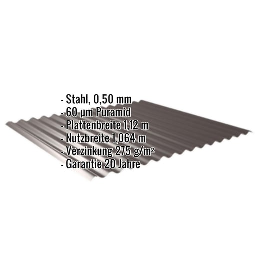 Wellblech 18/1064 | Dach | Stahl 0,50 mm | 60 µm Puramid | 8017 - Schokoladenbraun #2