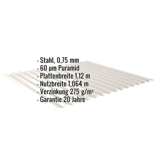 Wellblech 18/1064 | Dach | Stahl 0,75 mm | 60 µm Puramid | 9002 - Grauweiß #2