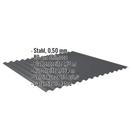 Wellblech 18/1064 | Dach | Stahl 0,50 mm | 80 µm Shimoco | 7016 - Anthrazitgrau #2