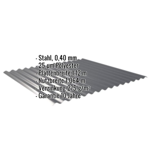 Wellblech 18/1064 | Wand | Sonderposten | Stahl 0,40 mm | 25 µm Polyester | 7016 - Anthrazitgrau #2