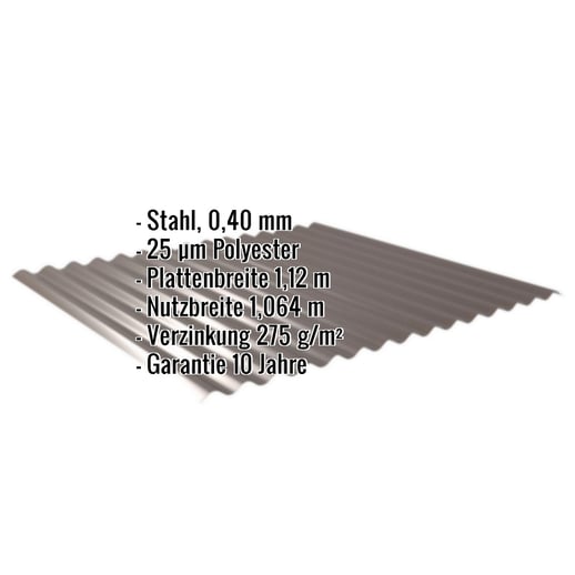 Wellblech 18/1064 | Wand | Sonderposten | Stahl 0,40 mm | 25 µm Polyester | 8014 - Sepiabraun #2