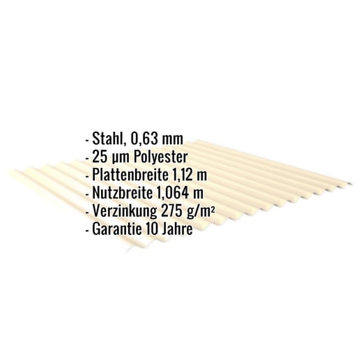 Wellblech 18/1064 | Wand | Stahl 0,63 mm | 25 µm Polyester | 1015 - Hellelfenbein #2