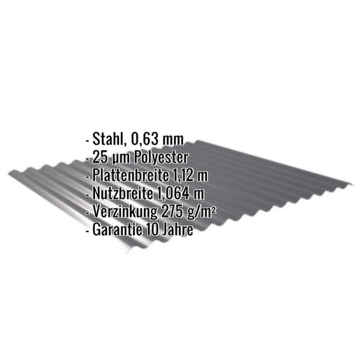 Wellblech 18/1064 | Wand | Stahl 0,63 mm | 25 µm Polyester | 7016 - Anthrazitgrau #2