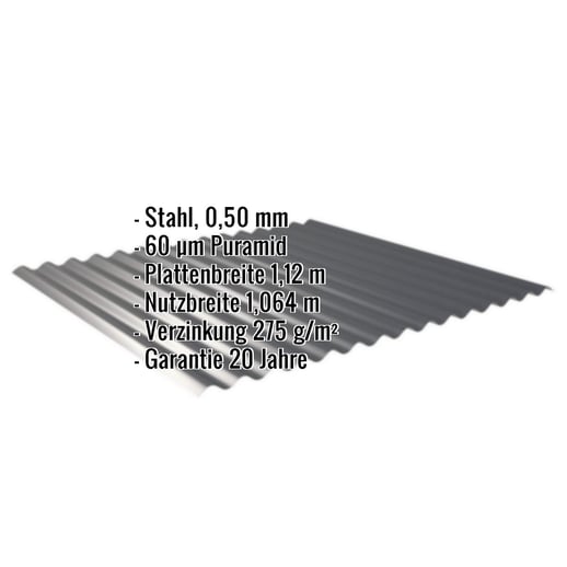 Wellblech 18/1064 | Wand | Stahl 0,50 mm | 60 µm Puramid | 7016 - Anthrazitgrau #2