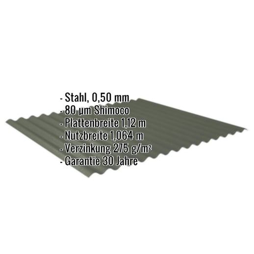 Wellblech 18/1064 | Wand | Stahl 0,50 mm | 80 µm Shimoco | 6020 - Chromoxidgrün #2