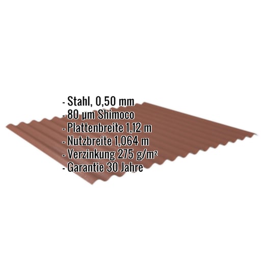 Wellblech 18/1064 | Wand | Stahl 0,50 mm | 80 µm Shimoco | 8004 - Kupferbraun #2