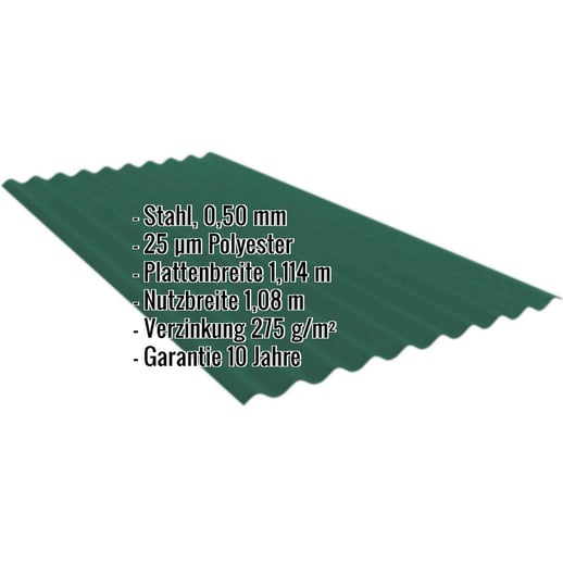 Wellblech PF25W | Wand | Stahl 0,50 mm | 25 µm Polyester | 6005 - Moosgrün #2