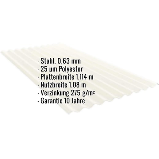 Wellblech PF25W | Wand | Stahl 0,63 mm | 25 µm Polyester | 9002 - Grauweiß #2