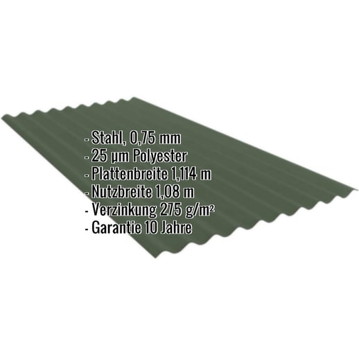 Wellblech PF25W | Wand | Stahl 0,75 mm | 25 µm Polyester | 6020 - Chromoxidgrün #2