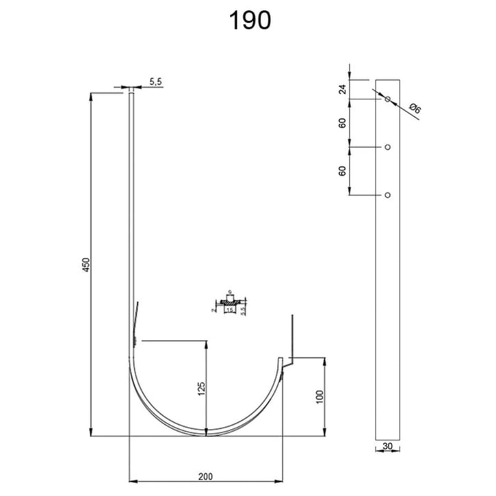 Universal Rinnenhalter | Feder / Feder | Stahl | Ø 190 mm | 9007 - Graualuminium | Länge = 210 mm #2