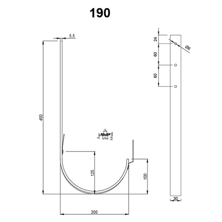 Universal Rinnenhalter | Feder / Feder | Stahl | Ø 190 mm | Verzinkt | Länge = 210 mm #2