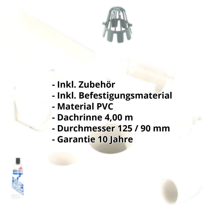 Kunststoff Dachrinnen Sparpaket 4 m | Ø 125/90 mm | Farbe Weiß #2