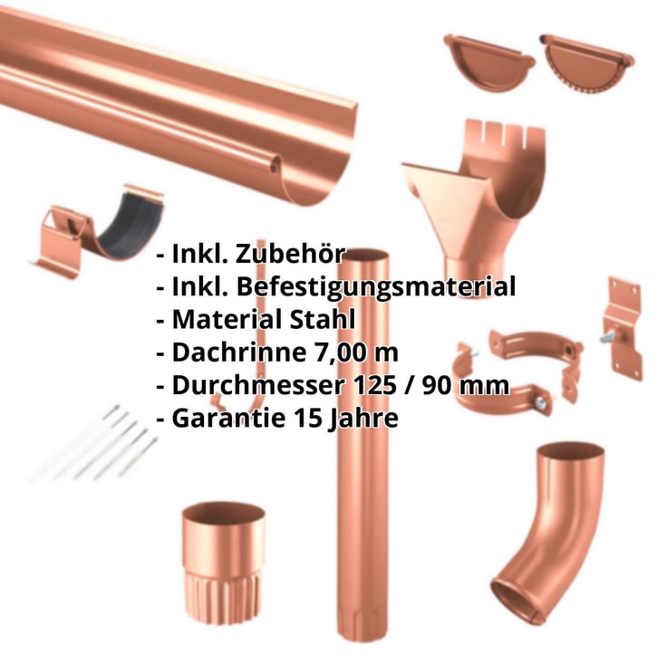 Stahl Dachrinnen Sparpaket 7 m | Ø 125/90 mm | 8004 - Kupferbraun #2