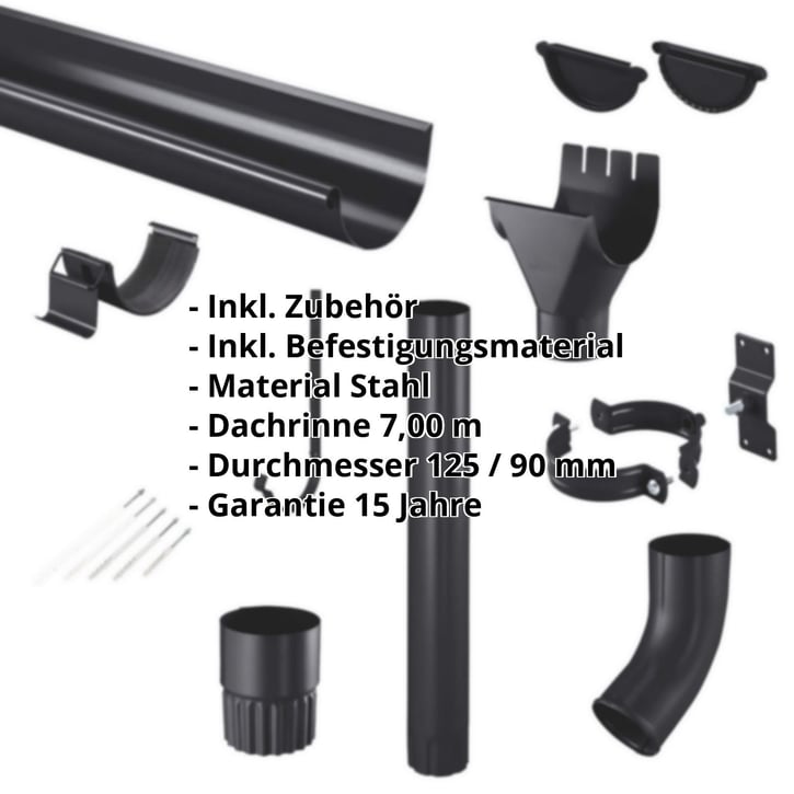 Stahl Dachrinnen Sparpaket 7 m | Ø 125/90 mm | 9005 - Tiefschwarz #2