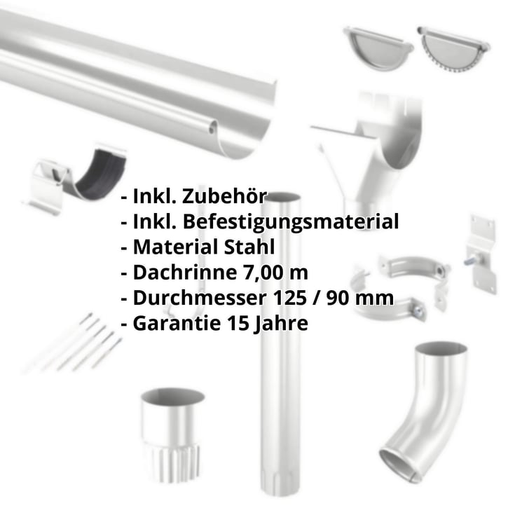 Stahl Dachrinnen Sparpaket 7 m | Ø 125/90 mm | 9006 - Weißaluminium #2