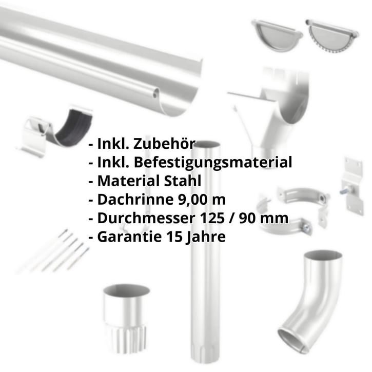 Stahl Dachrinnen Sparpaket 9 m | Ø 125/90 mm | 9006 - Weißaluminium #2