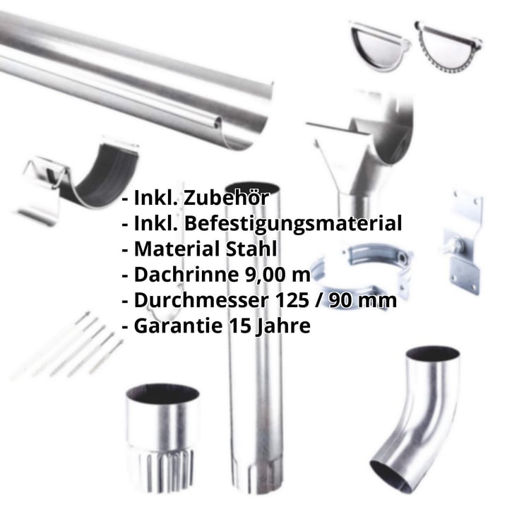 Stahl Dachrinnen Sparpaket 9 m | Ø 125/90 mm | Verzinkt #2