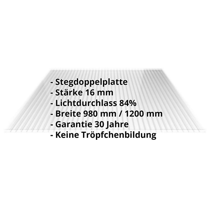 Acrylglas Stegdoppelplatte | 16 mm | Breite 980 mm | Klar | 2000 mm #2