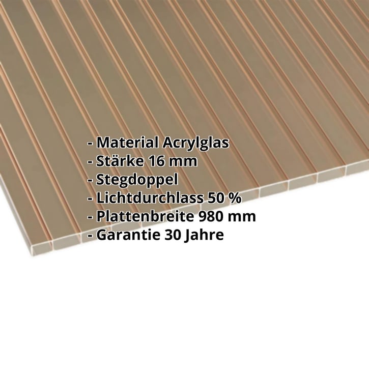 Acrylglas Stegdoppelplatte | 16 mm | Breite 980 mm | Bronze | 6000 mm #2