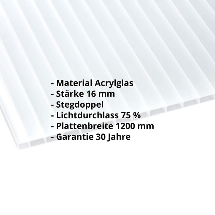 Acrylglas Stegdoppelplatte | 16 mm | Breite 1200 mm | Opal Weiß | 2000 mm #2