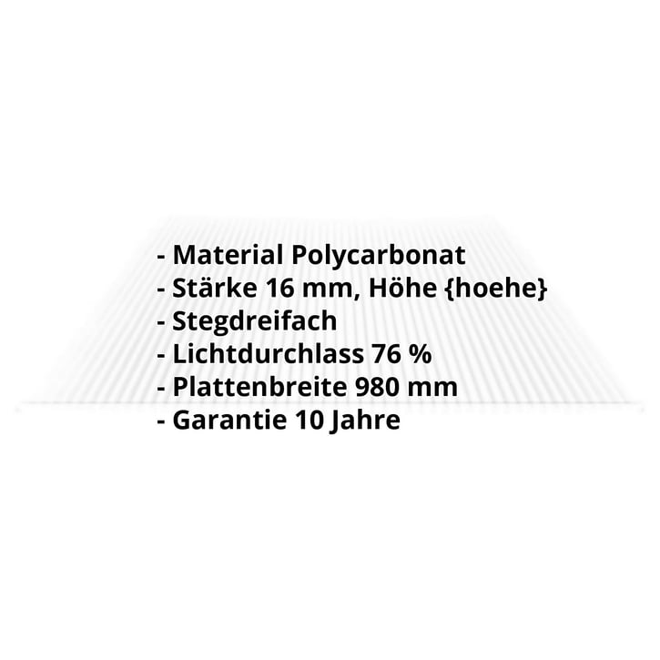 Polycarbonat Stegplatte | 16 mm Breite 980 mm | Klar | 5000 mm Polycarbonat Stegplatte | 16 mm | Breite 980 mm | Klar | 5000 mm #2