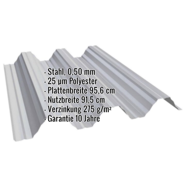 Hochprofil T92P | Dach | Stahl 0,50 mm | 25 µm Polyester | 9006 - Weißaluminium #2