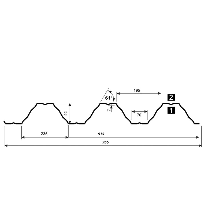 Hochprofil T92P | Dach | Stahl 0,63 mm | 25 µm Polyester | 6005 - Moosgrün #2