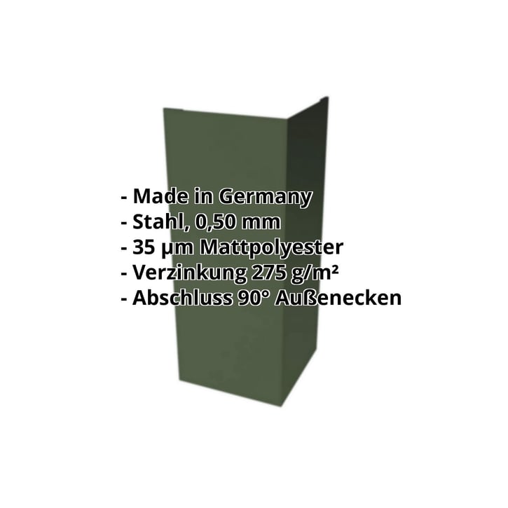 Außenecke | 150 x 150 x 2000 mm | Stahl 0,50 mm | 35 µm Mattpolyester | 011 - Grün #2