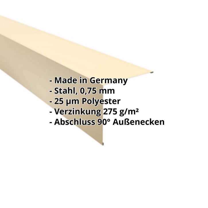 Außenecke | 195 x 195 mm | Stahl 0,75 mm | 25 µm Polyester | 1015 - Hellelfenbein #2
