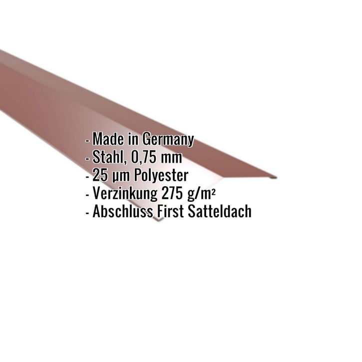 Firstblech flach | 14,5 x 14,5 cm | 150° | Stahl 0,75 mm | 25 µm Polyester | 8012 - Rotbraun #2