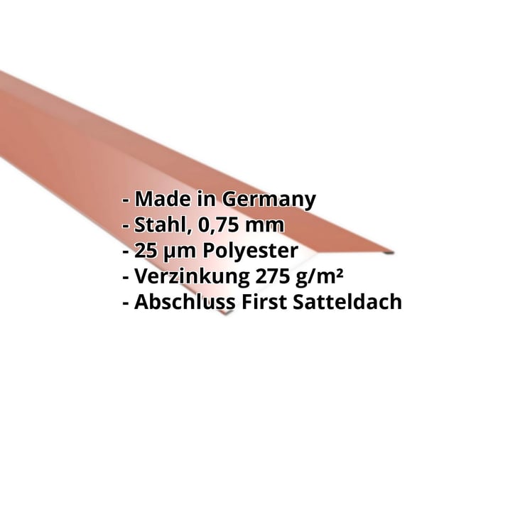 Firstblech flach | 145 x 145 mm | 150° | Stahl 0,75 mm | 25 µm Polyester | 8004 - Kupferbraun #2