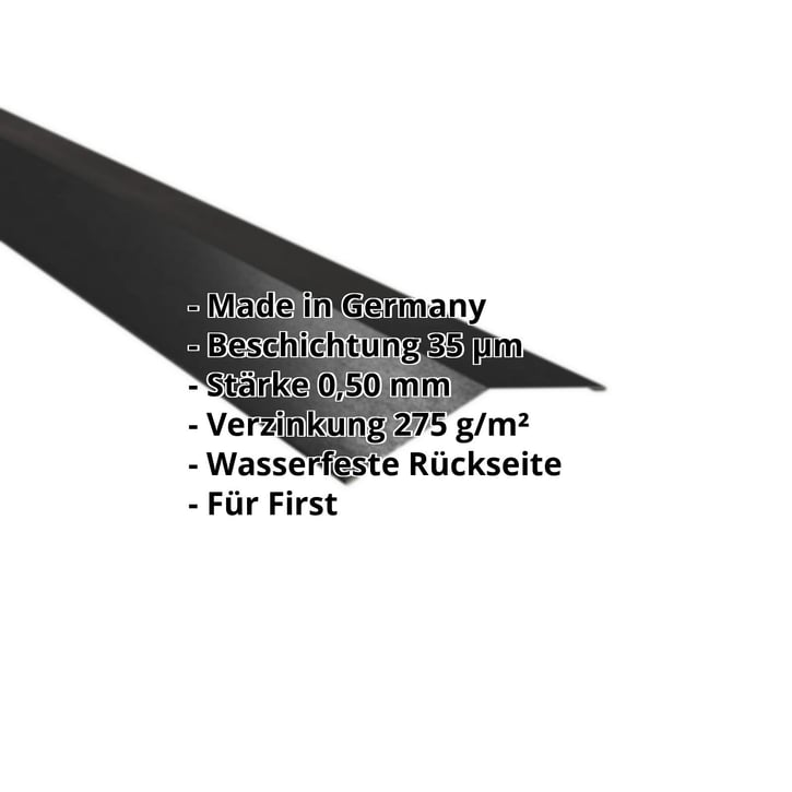 Firstblech flach | 145 x 145 mm | 150° | Stahl 0,50 mm | 35 µm Mattpolyester | 33 - Schwarz #2