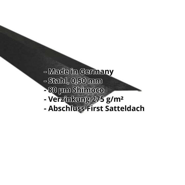 Firstblech flach | 145 x 145 mm | 150° | Stahl 0,50 mm | 80 µm Shimoco | 9005 - Tiefschwarz #2