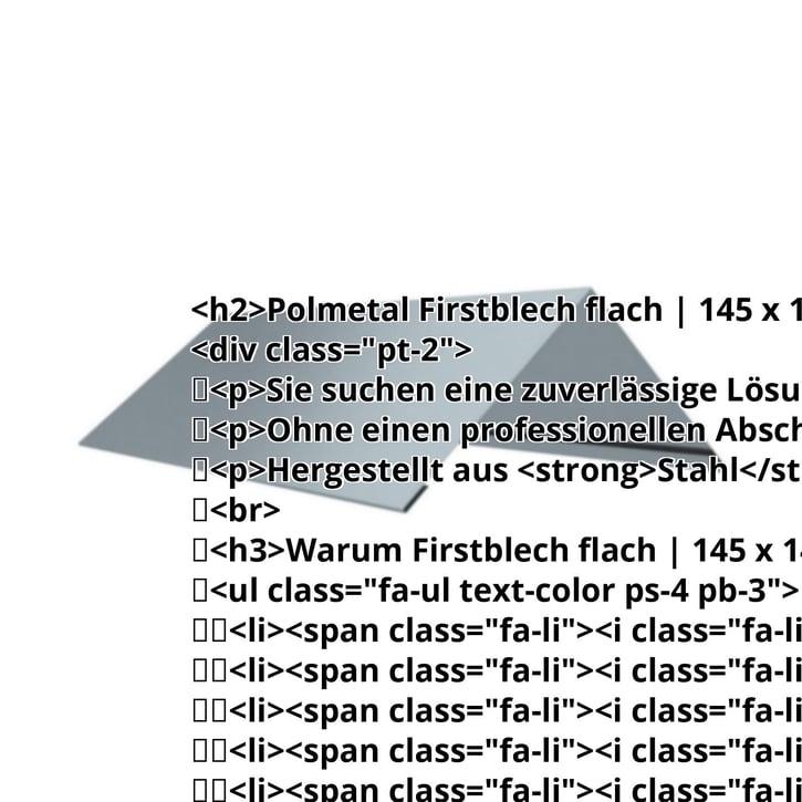 Firstblech flach | 145 x 145 x 2000 mm | 140° | Stahl 0,63 mm | 200 µm HPS Ultra® | 7040 - Fenstergrau #2