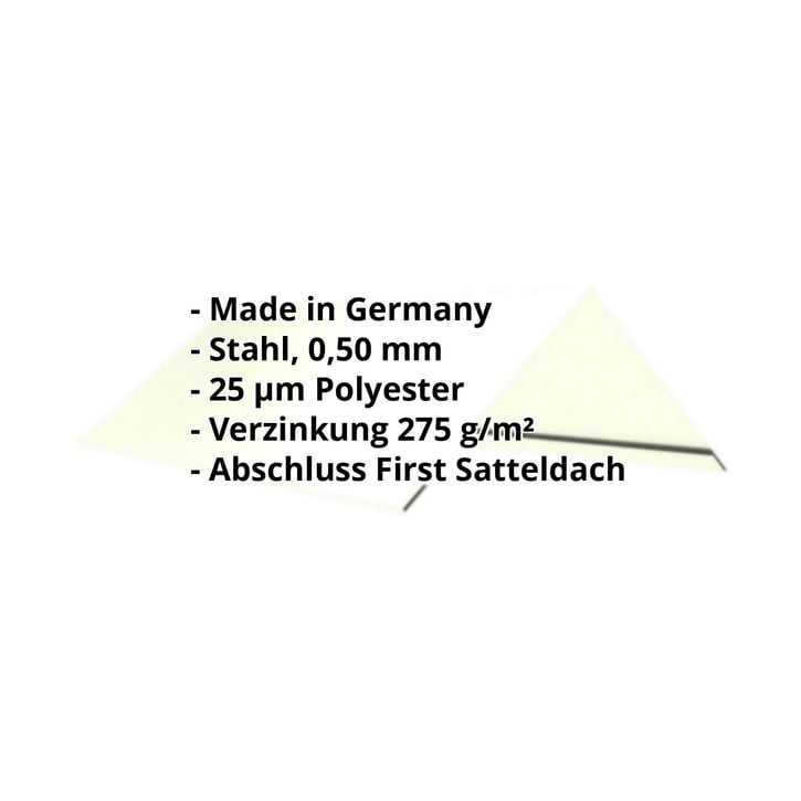 Firstblech flach | 145 x 145 x 2000 mm | 140° | Stahl 0,50 mm | 25 µm Polyester | 9002 - Grauweiß #2