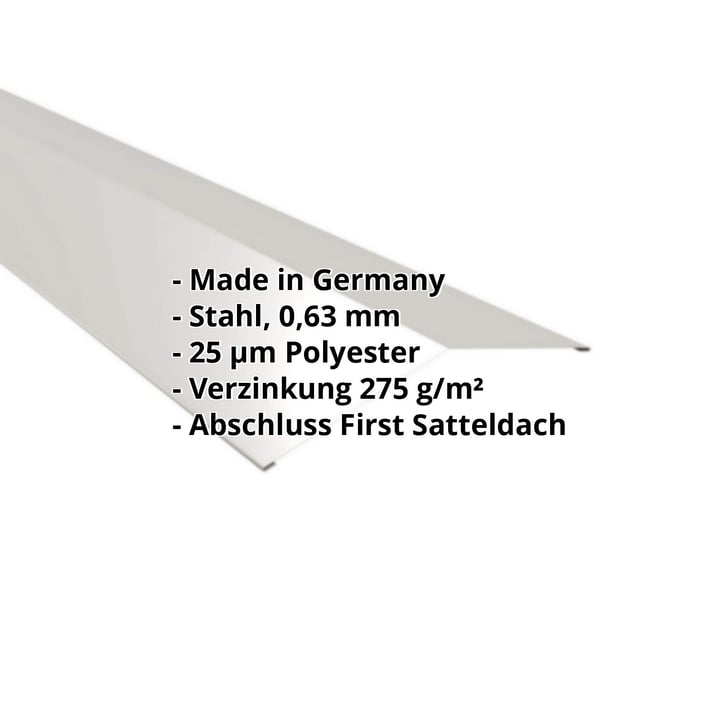 Firstblech flach | 198 x 198 mm | 150° | Stahl 0,63 mm | 25 µm Polyester | 9006 - Weißaluminium #2