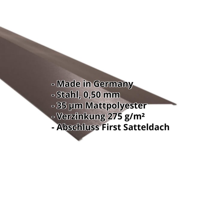 Firstblech flach | 198 x 198 mm | 150° | Stahl 0,50 mm | 35 µm Mattpolyester | 32 - Dunkelbraun #2