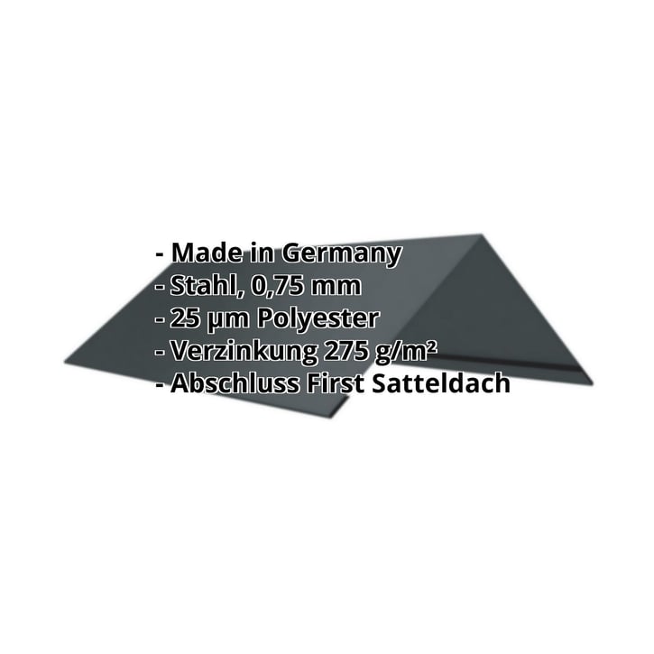 Firstblech flach | 200 x 200 x 2000 mm | 140° | Stahl 0,75 mm | 25 µm Polyester | 7016 - Anthrazitgrau #2