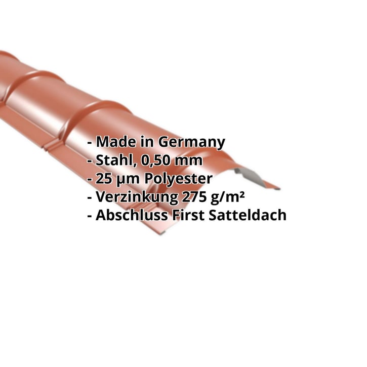 Firstblech halbrund | 1,86 m | Stahl 0,50 mm | 25 µm Polyester | 8004 - Kupferbraun #2