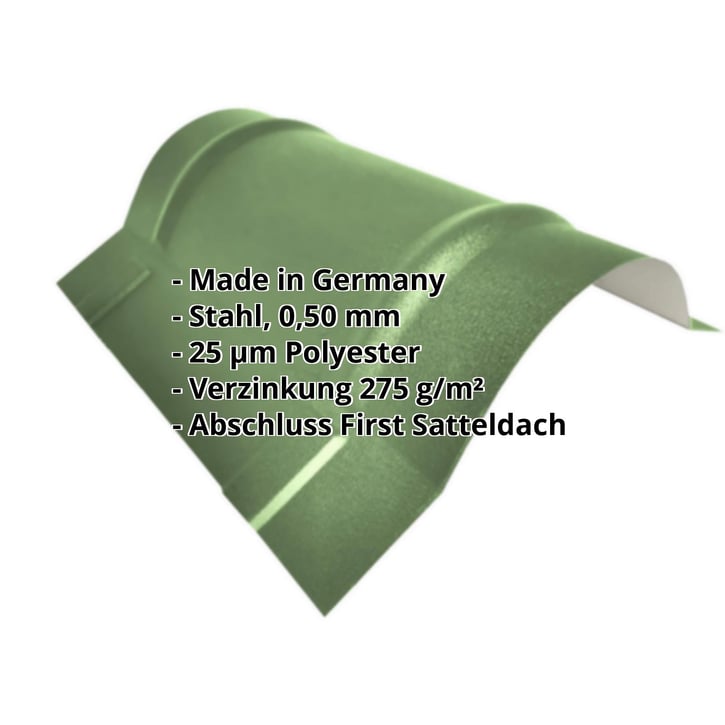 Firstblech halbrund groß | 1,960 m | Stahl 0,50 mm | 25 µm Polyester | 6011 - Resedagrün #2