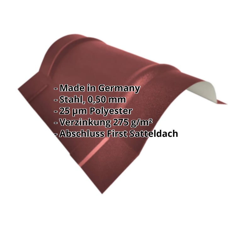 Firstblech halbrund groß | 1,960 m | Stahl 0,50 mm | 25 µm Polyester | 8012 - Rotbraun #2