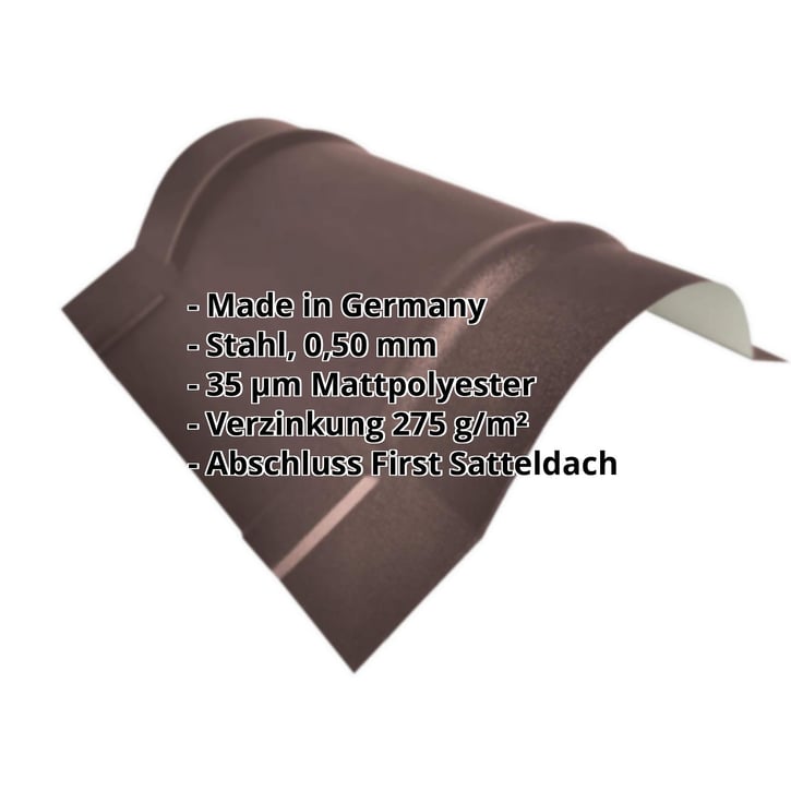 Firstblech halbrund klein | 1,965 m | Stahl 0,50 mm | 35 µm Mattpolyester | 8017 - Schokoladenbraun #2
