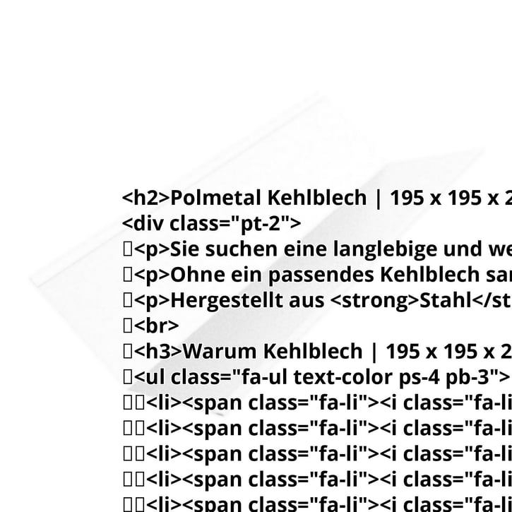 Kehlblech | 195 x 195 x 2000 mm | Stahl 0,50 mm | Aluzink | Silbergrau #2
