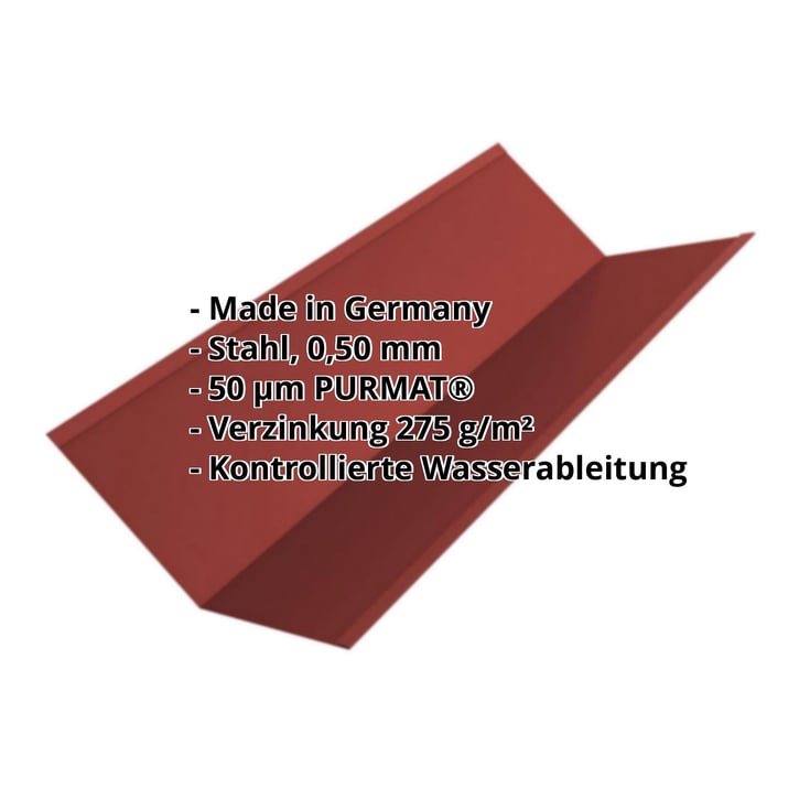 Kehlblech | 195 x 195 x 2000 mm | Stahl 0,50 mm | 50 µm PURMAT® | 028 - Kirschrot #2