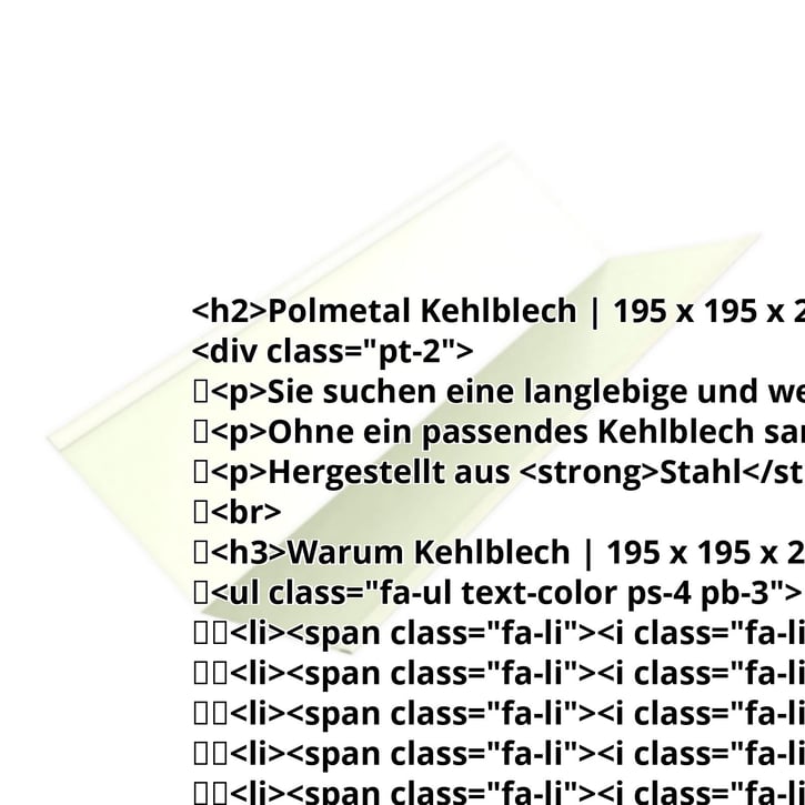 Kehlblech | 195 x 195 x 2000 mm | Stahl 0,50 mm | 25 µm Polyester | 9002 - Grauweiß #2