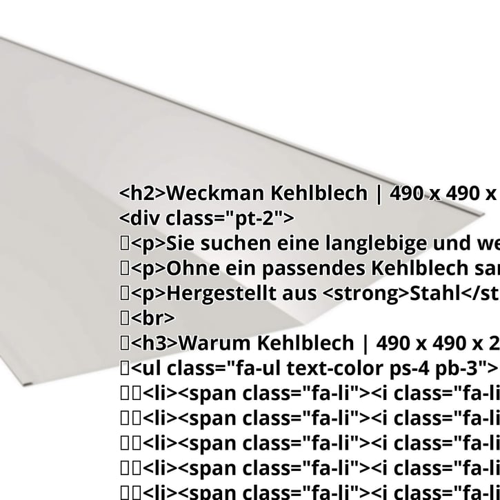 Kehlblech | 490 x 490 x 2000 mm | Stahl 0,63 mm | 25 µm Polyester | 9006 - Weißaluminium #2