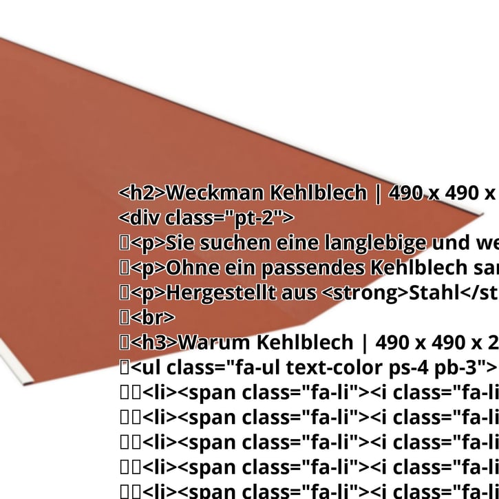 Kehlblech | 490 x 490 x 2000 mm | Stahl 0,50 mm | 35 µm Mattpolyester | 75 - Ziegelrot #2