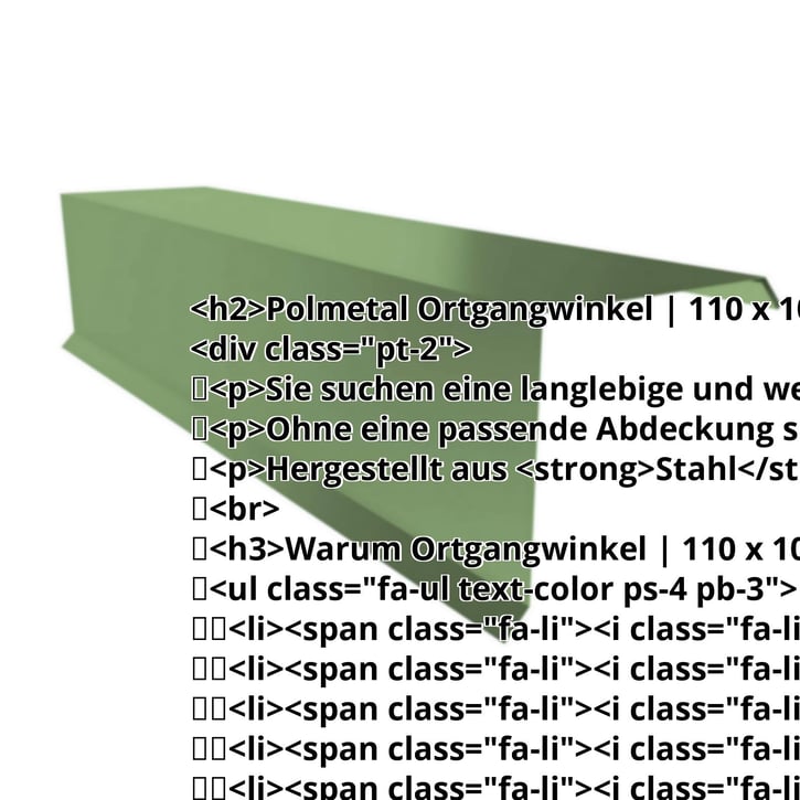 Ortgangwinkel | 110 x 100 x 2000 mm | Stahl 0,50 mm | 25 µm Polyester | 6011 - Resedagrün #2